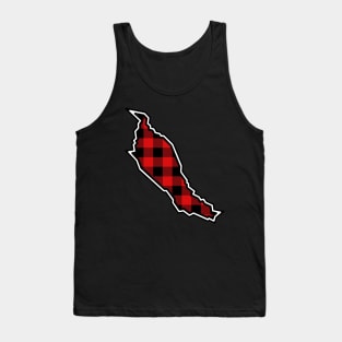 Denman Island Silhouette in Red and Black Plaid - Gulf Islands Gift - Denman Island Tank Top